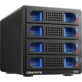 4 Bay Hard Drive Enclosure with Cooling Fan for 2.5/3.5" SATA HDD/SSD with USB A/C 3.0＋eSATA Cable, 3.5 Hard Drive Reader Supports 72TB Capacity(NO RAID/NAS)