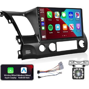Podofo Car Stereo Radio with Wireless CarPlay Android Auto for Honda Civic 2006 2007 2008 2009 2010 2011 10.1 Inch Android Touch Screen Bluetooth Radio with GPS Navigation WiFi Hifi/16EQ Backup Camera