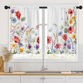 Arttown Pink White Buffalo Plaid Check Kitchen Curtains, Farmhouse Short Window Curtains Set of 2, Window Treatment Tier Curtains for Kitchen Over Sink Bathroom Dining Room Decor (26x36 Inch)