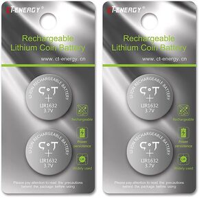 Rechargeable 1632 Batteries with Charger,Coin Button Battery Charger for Lir1632/2032/2016/2025/1620,3.7V Rechargeable CR1632 Batteries 2 Pack for Tile Tracker
