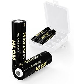 Universal 4 Pack 18650 Rechargeable Battery Set, 3600mAh 3.7V Button Top Battery with Storage Holder Case for Doorbells, Flashlights, Headlamps, Cameras, Toys, and Remote Controls