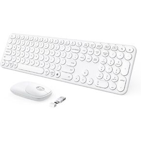 seenda Wireless Keyboard and Mouse, USB & Type C Keyboard Mouse Combo, Full Size White Wireless Keyboard Compatible for Win 7/8/10, MacBook Pro/Air, Laptop, PC - White