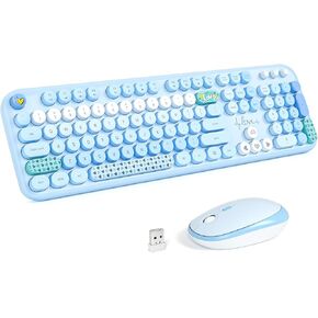 KNOWSQT Wireless Keyboard and Mouse Combo, MilkTea 104 Keys Full-Sized 2.4 GHz Round Keycap Colorful Keyboards, USB Receiver Plug and Play, for Windows, Mac, PC, Laptop, Desktop