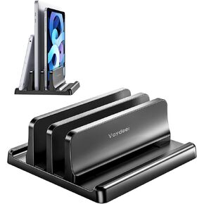 Vaydeer Vertical Laptop Stand for Desk, Dual Slots Plastic Laptop Holder with Space Saving 4-in-1 Design, Adjustable Laptop Stand Supports MacBook, Chromebook, Surface, Dell