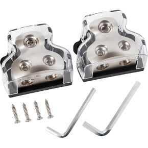 NuIth 2PCS 2-Way Power Distribution Block, 0/2/4 Gauge Input in 4/8 Gauge Out Auto Stereo Ground Distribution Blocks 2 Way for Car Audio Amplifier Splitter