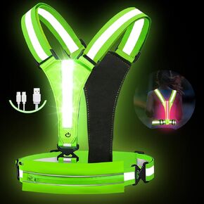 LED Reflective Light Up Safety Running Vest for Biking Walking at Night, LOYAL SEA High Visible Adjustable Running Light for Runners Rechargeable with Pouch, Reflective Running Belt Gear for Men Women