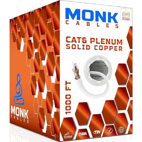 MONK CABLES | CAT6 Plenum Cable 1000ft | 100% Pure Copper | UTP, 23AWG, 550MHz | DSX-8000 Certified | Most Certified Cable of The Whole Market (Blue)