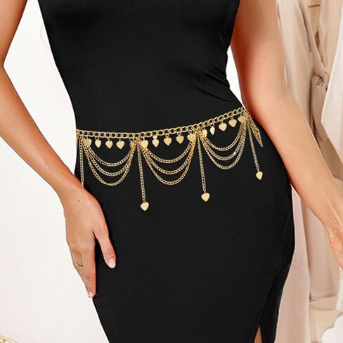 سلسلة خصر معدنية من ELABEST بشرابة ذهبية وحزام سلسلة وحزام خصر إكسسوارات مجوهرات للنساء والفتيات in Saudi Arabia