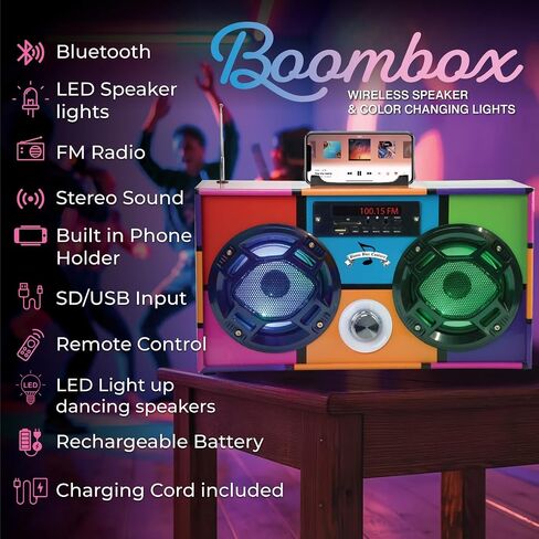 Mini Boombox with LED Speakers – Retro Bluetooth Speaker w/Enhanced FM Radio - Perfect for Home and Outdoor (Retro) in Saudi Arabia