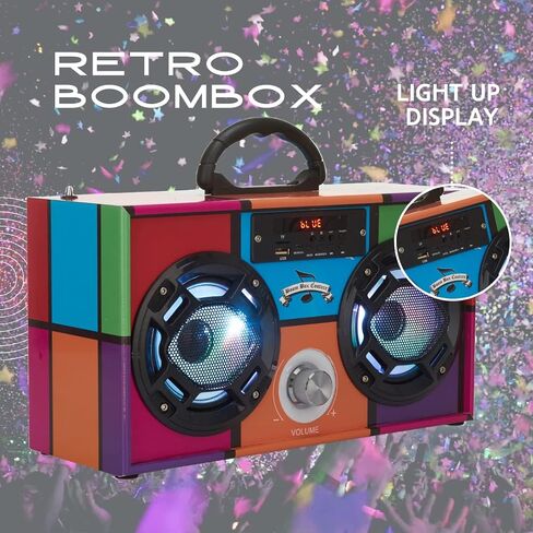 Mini Boombox with LED Speakers – Retro Bluetooth Speaker w/Enhanced FM Radio - Perfect for Home and Outdoor (Retro) in Saudi Arabia