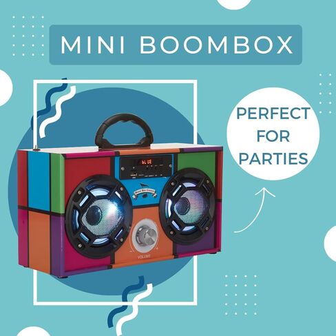 Mini Boombox with LED Speakers – Retro Bluetooth Speaker w/Enhanced FM Radio - Perfect for Home and Outdoor (Retro) in Saudi Arabia