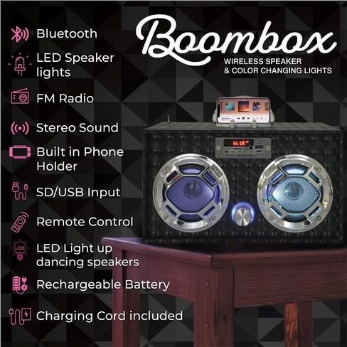 Mini Boombox with LED Speakers – Retro Bluetooth Speaker w/Enhanced FM Radio - Perfect for Home and Outdoor (Retro) in Saudi Arabia