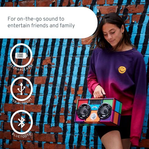 Mini Boombox with LED Speakers – Retro Bluetooth Speaker w/Enhanced FM Radio - Perfect for Home and Outdoor (Retro) in Saudi Arabia