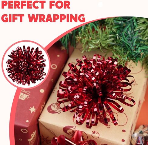 JOYIN 42 Pcs Gift Bows Assortment for Christmas with 36 Multi-Colored (Gold, Silver, White) Assorted Size Self Adhesive Gift Bows, 4 Tinsel Bows and 2 Curly Bows for Gift Wrapping, Christmas Wrapping in Saudi Arabia