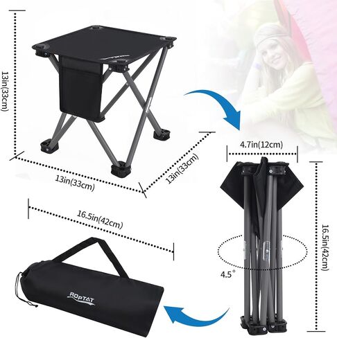 Roptat Camping Stool,Portable Folding Compact Lightweight Stool Seat for Camping Fishing Hiking Gardening Outdoor Walking Backpacking Travelling and Beach with Carry Bag (Black) in Saudi Arabia