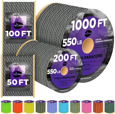 TECEUM Heavy Duty Rope 1000 – 1000ft / 200ft / 100ft / 50ft – 40+ Colors – Utility Rope for Survival & Camping Gear – Nylon String, Camping Rope, para Cord, Utility Nylon Rope, Tent Cord in Kuwait
