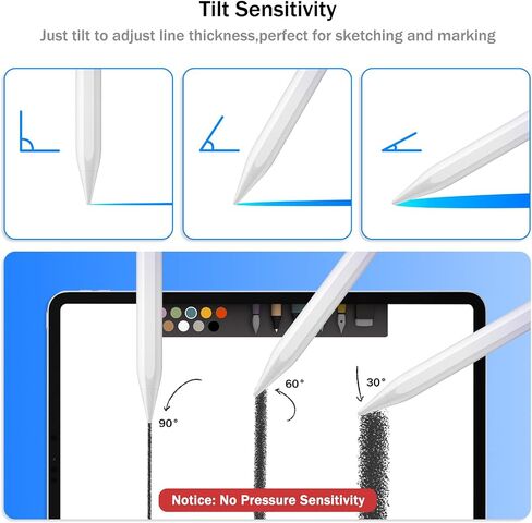 قلم Cisteen Stylus لجهاز iPad مع شحن أسرع، ومستشعر إمالة متوافق مع Apple (2018-2024) iPad Pro 11/13 M4، iPad Air 11/13 M2، iPad Pro 11/12.9، iPad 10/9/8/7/6th ، آيباد إير 5/4/3، آيباد ميني 7/6/5 in Kuwait