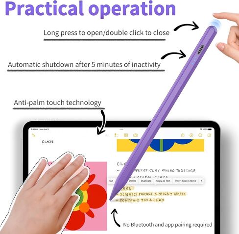 Stylus Pen for Apple iPad 2024-2018, Faster Charge Apple Pencil for iPad, with Tilt Sensitivity & Palm Rejection & Magnetic, Compatible iPad 10/9/8/7/6, Pad Air 3/4/5, Pro 12.9"/11", Mini 6/5, M2, M4 in Kuwait