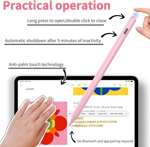 Stylus Pen for Apple iPad 2024-2018, Faster Charge Apple Pencil for iPad, with Tilt Sensitivity & Palm Rejection & Magnetic, Compatible iPad 10/9/8/7/6, Pad Air 3/4/5, Pro 12.9"/11", Mini 6/5, M2, M4 in Kuwait