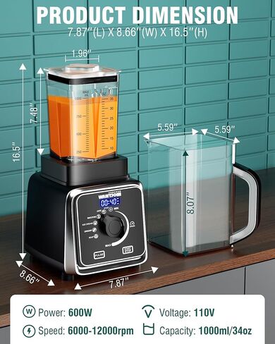 WantJoin خلاط احترافي هادئ على سطح الطاولة - خلاط صامت للمطبخ مع درع صوتي ذاتي، تنظيف متعدد الوظائف لعصير الحليب المخفوق وعصير المنزل التجاري سعة 34 أونصة/1 لتر in Kuwait