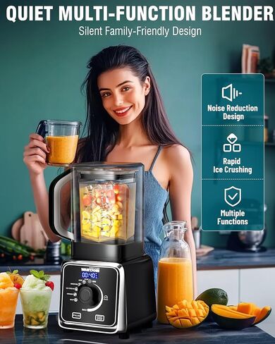 WantJoin خلاط احترافي هادئ على سطح الطاولة - خلاط صامت للمطبخ مع درع صوتي ذاتي، تنظيف متعدد الوظائف لعصير الحليب المخفوق وعصير المنزل التجاري سعة 34 أونصة/1 لتر in Kuwait