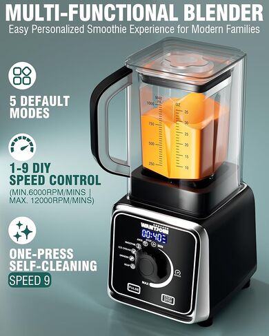 WantJoin خلاط احترافي هادئ على سطح الطاولة - خلاط صامت للمطبخ مع درع صوتي ذاتي، تنظيف متعدد الوظائف لعصير الحليب المخفوق وعصير المنزل التجاري سعة 34 أونصة/1 لتر in Kuwait