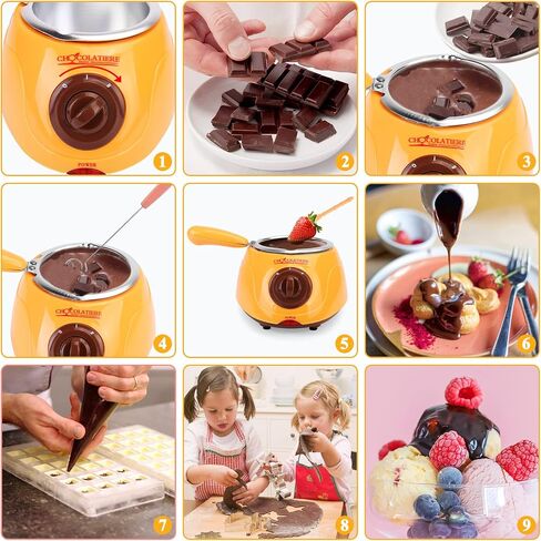 8.45oz Melting Fondue Set,MINI Electric Chocolate Melting Pot,Chocolate Fondue Fountain,Warmer Machine for Milk Chocolate,Cheese,Butter,Candy (Yellow) in Saudi Arabia