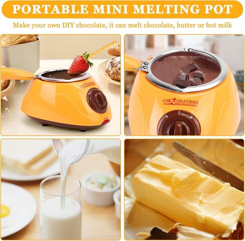 8.45oz Melting Fondue Set,MINI Electric Chocolate Melting Pot,Chocolate Fondue Fountain,Warmer Machine for Milk Chocolate,Cheese,Butter,Candy (Yellow) in Saudi Arabia