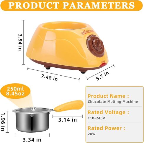 8.45oz Melting Fondue Set,MINI Electric Chocolate Melting Pot,Chocolate Fondue Fountain,Warmer Machine for Milk Chocolate,Cheese,Butter,Candy (Yellow) in Saudi Arabia