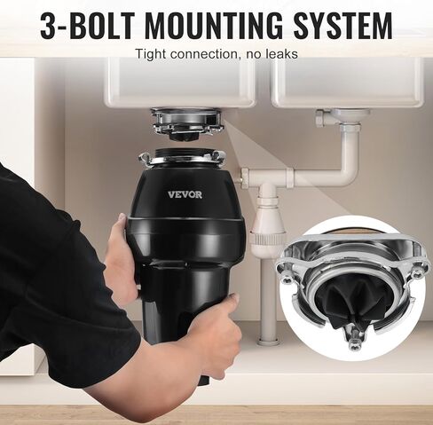 VEVOR Garbage Disposal, 3/4 HP 3260RPM Continuous Feed Food Waste Disposer, 3-Bolt Mount Food Waste Grinding System with Sound Reduction, Power Cord & Splash Guard for Kitchen Sinks in Kuwait