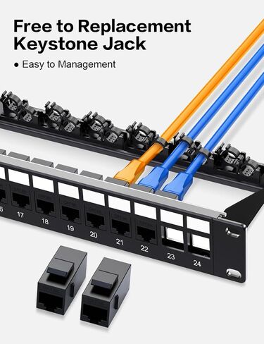 24 Port Patch Panel RJ45 Passthrough Patch Panel Cat6A Keystone Patch Panel Unshielded Network Patch Panel with Smart Cable Management for 19inch Rackmount in Saudi Arabia