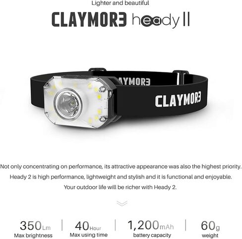 Claymore Heady2 (Tan) - Rechargeable LED Headlamp Flashlight, Lightweight for Camping, Running, Hiking, Emergency & Industrial Use. USB-C Charging, Up to 40 Hours Battery Life, Waterproof. in Kuwait