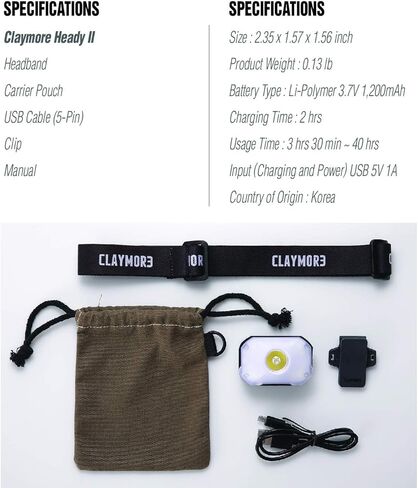 Claymore Heady2 (Tan) - Rechargeable LED Headlamp Flashlight, Lightweight for Camping, Running, Hiking, Emergency & Industrial Use. USB-C Charging, Up to 40 Hours Battery Life, Waterproof. in Kuwait