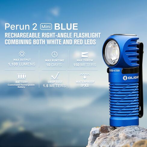 OLIGHT Perun 2 مصباح أمامي صغير 1100 لومن LED، مصباح أمامي قابل لإعادة الشحن مع خيار الضوء الأحمر، رائع للعمل والمشي لمسافات طويلة والتخييم والتسلق (أسود أبيض بارد: 5700~6700K) in Kuwait