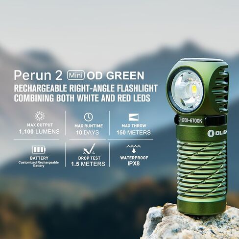 OLIGHT Perun 2 Mini Headlamp 1100 Lumens LED Head Flashlight, Rechargeable Headlight with Red Light Option, Great for Working, Hiking, Camping and Climbing (Black Cool White: 5700~6700K) in Kuwait
