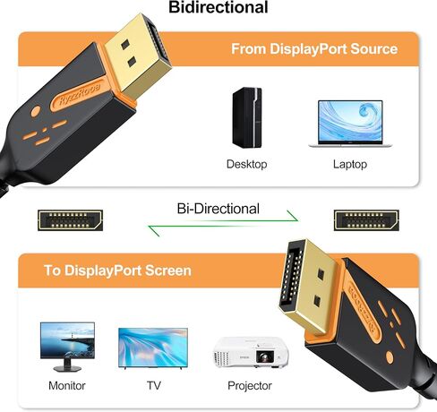 كابل DisplayPort قصير بطول 1 قدم، 2 حزمة من كابلات DP إلى DP، كابل منفذ عرض 4K ذكر إلى محول ذكر مع 2K@165 هرتز/144 هرتز يدعم 3D، HDR للألعاب، التلفزيون، الشاشة، محطة الإرساء... in Saudi Arabia