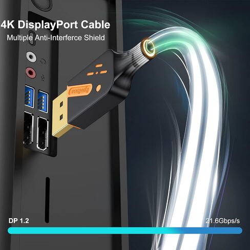 كابل DisplayPort قصير بطول 1 قدم، 2 حزمة من كابلات DP إلى DP، كابل منفذ عرض 4K ذكر إلى محول ذكر مع 2K@165 هرتز/144 هرتز يدعم 3D، HDR للألعاب، التلفزيون، الشاشة، محطة الإرساء... in Saudi Arabia