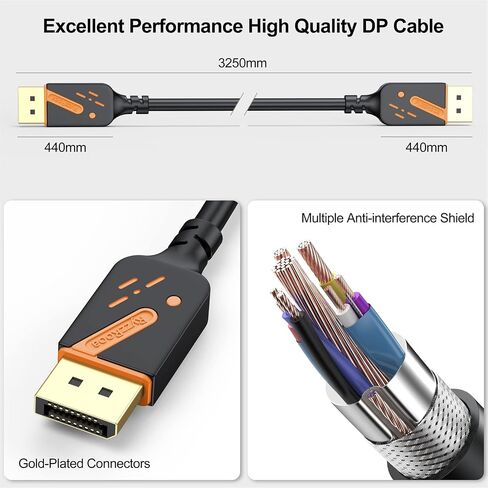 كابل DisplayPort قصير بطول 1 قدم، 2 حزمة من كابلات DP إلى DP، كابل منفذ عرض 4K ذكر إلى محول ذكر مع 2K@165 هرتز/144 هرتز يدعم 3D، HDR للألعاب، التلفزيون، الشاشة، محطة الإرساء... in Saudi Arabia