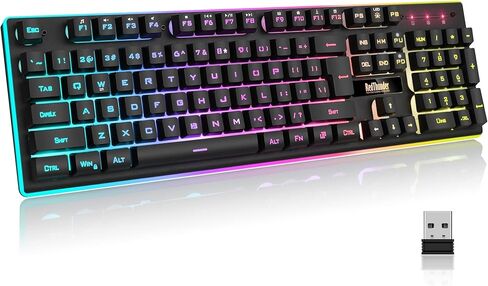 RedThunder K10 Wireless Gaming Keyboard, Rechargeable 3000mAh 2.4G LED Backlit Wireless Keyboard, Ergonomic Keyboard with Mechanical Feeling Keys for PC PS4 Xbox One Mac, Teclado Gamer, Black in Saudi Arabia