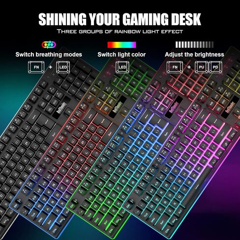 RedThunder K10 Wireless Gaming Keyboard, Rechargeable 3000mAh 2.4G LED Backlit Wireless Keyboard, Ergonomic Keyboard with Mechanical Feeling Keys for PC PS4 Xbox One Mac, Teclado Gamer, Black in Saudi Arabia