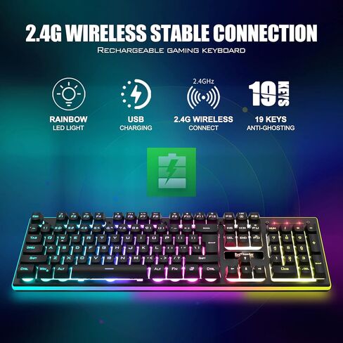 RedThunder K10 Wireless Gaming Keyboard, Rechargeable 3000mAh 2.4G LED Backlit Wireless Keyboard, Ergonomic Keyboard with Mechanical Feeling Keys for PC PS4 Xbox One Mac, Teclado Gamer, Black in Saudi Arabia