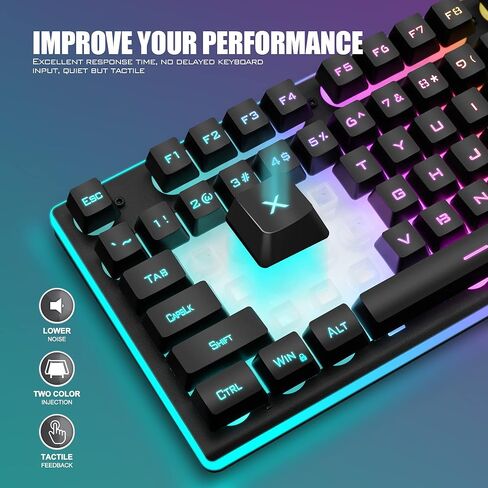 RedThunder K10 Wireless Gaming Keyboard, Rechargeable 3000mAh 2.4G LED Backlit Wireless Keyboard, Ergonomic Keyboard with Mechanical Feeling Keys for PC PS4 Xbox One Mac, Teclado Gamer, Black in Saudi Arabia