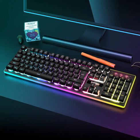 RedThunder K10 Wireless Gaming Keyboard, Rechargeable 3000mAh 2.4G LED Backlit Wireless Keyboard, Ergonomic Keyboard with Mechanical Feeling Keys for PC PS4 Xbox One Mac, Teclado Gamer, Black in Saudi Arabia