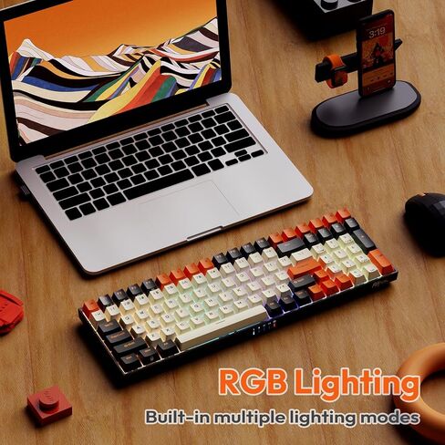 RK ROYAL KLUDGE RK100 Wireless Mechanical Keyboard RGB Backlit Bluetooth5.1/2.4G/Wired 96% Full Size 100-Key Hot Swappable Gaming Keyboard Brown Switch Carbon in Saudi Arabia