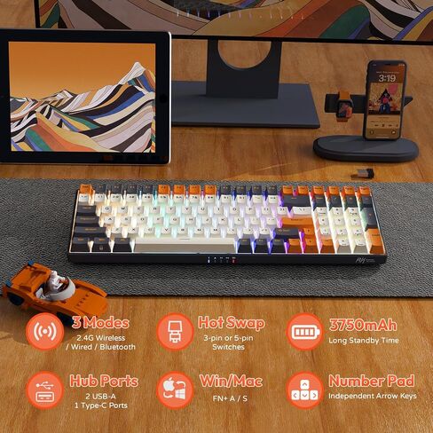 RK ROYAL KLUDGE RK100 Wireless Mechanical Keyboard RGB Backlit Bluetooth5.1/2.4G/Wired 96% Full Size 100-Key Hot Swappable Gaming Keyboard Brown Switch Carbon in Saudi Arabia