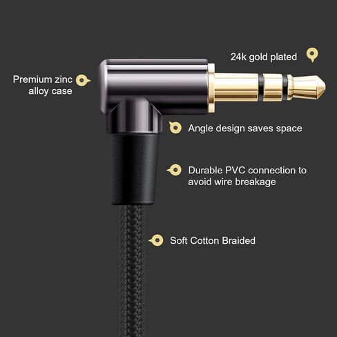 CableCreation 3.5mm Audio Cable 6FT/1.8M, Right Angle Male to Male Auxiliary Stereo HiFi Cable with Silver-Plating Copper Core for Car Stereos, iPhones, Tablets, Speaker, Laptops, 24K Gold Plated in Saudi Arabia