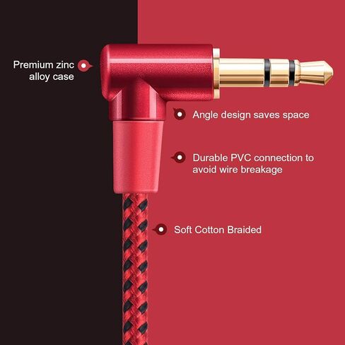 CableCreation 3.5mm Audio Cable 6FT/1.8M, Right Angle Male to Male Auxiliary Stereo HiFi Cable with Silver-Plating Copper Core for Car Stereos, iPhones, Tablets, Speaker, Laptops, 24K Gold Plated in Saudi Arabia