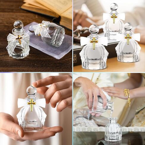 Holy Catholic Christian Water Bottles with Cross Organza Bags Lace Bow and Rope Water Container for Holy Communion Gifts Church Wedding Baptism Party Favors(White,12 Set) in Kuwait