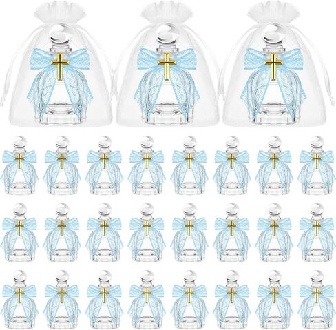 Holy Catholic Christian Water Bottles with Cross Organza Bags Lace Bow and Rope Water Container for Holy Communion Gifts Church Wedding Baptism Party Favors(White,12 Set) in Kuwait