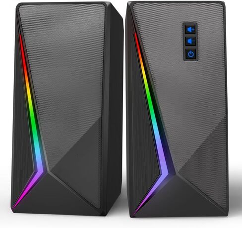 مكبرات صوت للكمبيوتر، مكبرات صوت لسطح المكتب مع 6 مصابيح RGB ملونة، مكبرات صوت للكمبيوتر الشخصي للتحكم في مستوى الصوت، مكبرات صوت للألعاب تعمل بمنفذ USB مع كابل Aux 3.5 مم لشاشة الكمبيوتر المحمول والكمبيوتر اللوحي والهاتف in Saudi Arabia